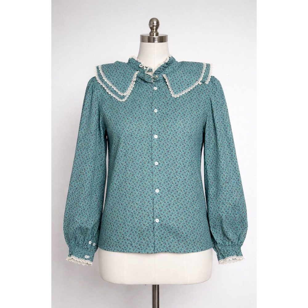 Bryn Mawr Bobbie Brooks‎ Vintage Teal Floral Lace Sailor Collar Blouse 12 5562